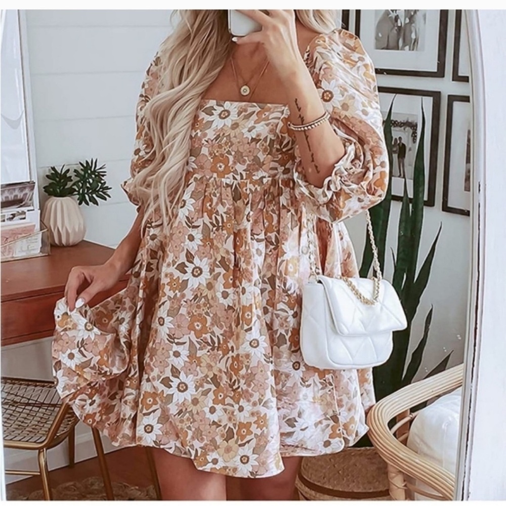 Storia Floral Cottage core Puff Sleeve Babydoll Dress Small